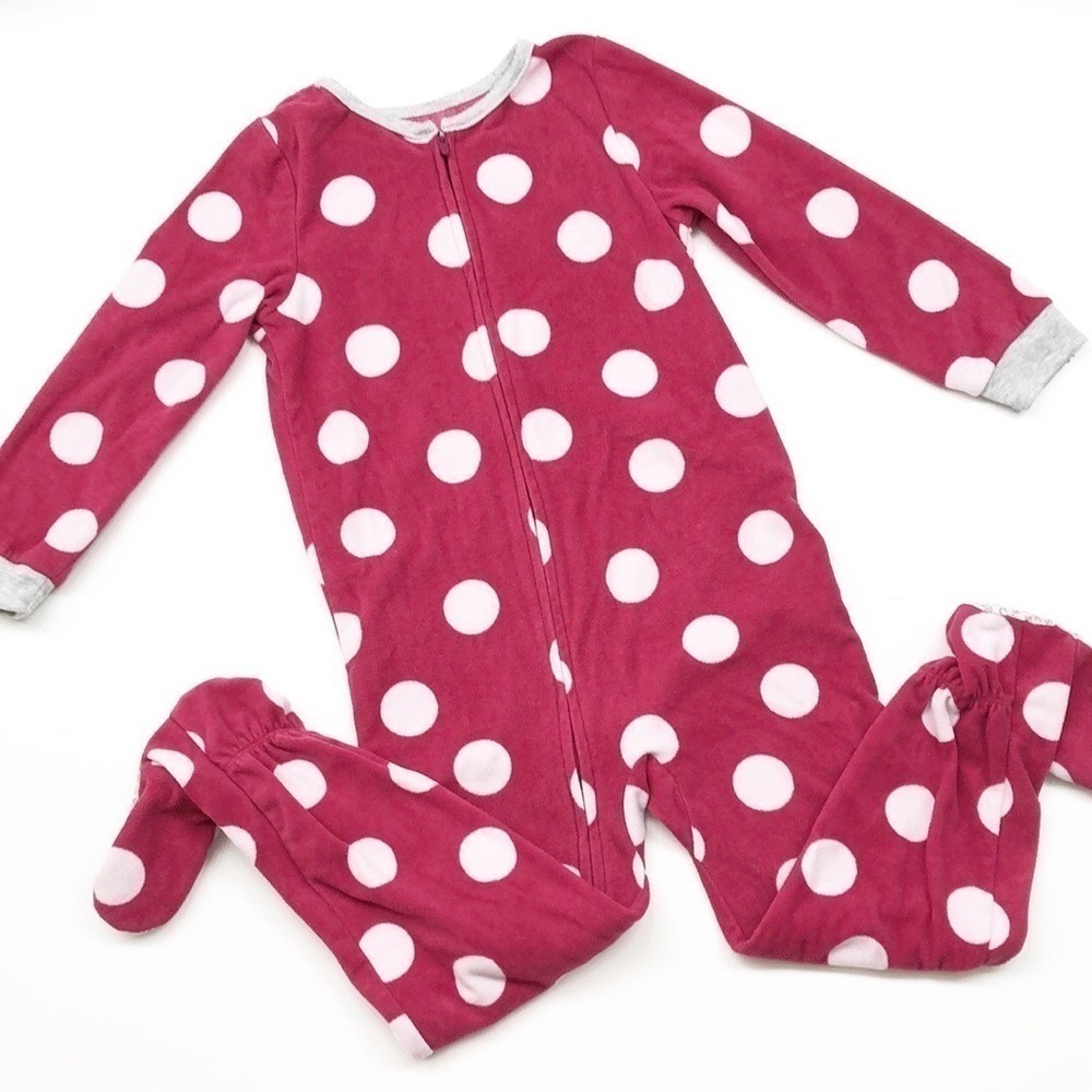Carter's toddler girls red/white polkadot print zip up footed sleeper